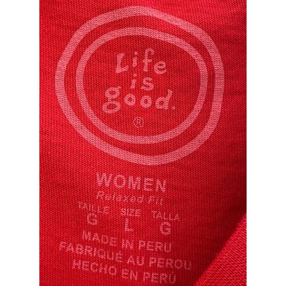 Life Is Good Women Pink Snowman Short Sleeve Tee Shirt Gorpcore Outdoor LARGE - Picture 4 of 4